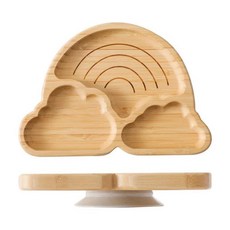 나무 식기 공룡 대나무 접시 그릇 실리콘 흡입 손잡이 포크 스푼 수유 선물, 13. Marble Cloud, 1개