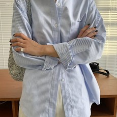에버모스트 스트라이프 버튼 프런트 셔츠 캐주얼 롱슬리브 라펠 봄 가을 여성 의류