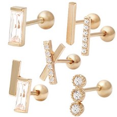 14K Gold 정품 심플 바 엑스 큐빅 피어싱 6종 택1 TR골드 금귀걸이 귀걸이 로즈골드 선물 기념일 금피어싱