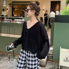 통기성 후드 자외선 차단 소프트 솔리드 크롭 탑 여성 여름 스웨터 슬림 힙 스터 레저 지퍼