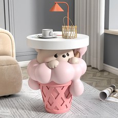 사이드 테이블 귀여운 곰 착지 장식 가구 인테리어 거실 탁자 소파 옆 협탁 침실 침대장 수납 선물 티 테이블, 핑크 높이 50cm