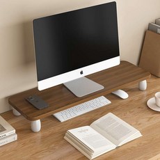 모니터 받침대 듀얼용 컴퓨터 PC 높이 원목모니터받침대, 1개, 직각 호두색 60x20x8cm