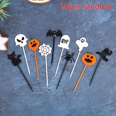할로윈 과일 포크 음식 도시락 파티 장식 만화 케이크 디저트 이쑤시개, 4. 10Pcs random