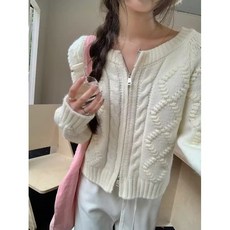 [BINIWU]여성 빈티지 집업 루즈핏 니트 쇼트 카디건