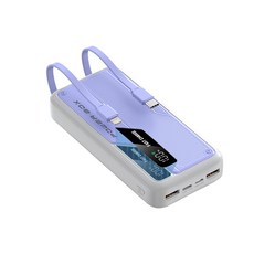 PD23W 대용량 충전케이블 2개 내정된 LCD 전량 표시 고속충전 보조배터리 20000mAh, 자주색