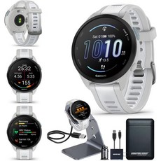 gps 손목 시계 스마트 러닝 아웃도어 가민 포러너 165 GPS 스마트워치 미스트 그레이화이트스톤 | 고급 건강 및 피트니스 인사이트 수면 코치 트레이닝 계획 페이 시그니처, Forerunner 165, Whitestone - Power Bundle, 1개