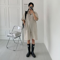 여름 점프수트 쿨 배기핏 루즈핏 땡땡이 냉장고바지 상품 이미지