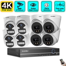 영어 설명서 HD 8CH 4K POE NVR 키트 CCTV 보안 시스템 양방향 오디오 컬러 야시 실외 P2P 영상 감시 카메라 세트, 없다, 영국 플러그, 8CH NVR 8pcs 카메라, 1개 - nvr8ch