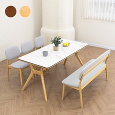 바네스데코 아르넨스 원목 4인/6인 이태리 세라믹 식탁 세트 델로아 의자 포함, 6인식탁(벤치+의자3), 라이트 브라운(마르모레오)