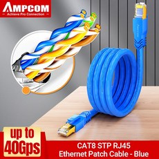 AMPCOM 이더넷 케이블 RJ45 Cat7/8 울트라 소프트 고속 네트워크 라우터 모뎀 PC 프리미엄 품질 인터넷 패치 케이블, 04 CAT8 Blue_04 5M, 1개