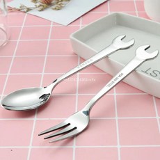 렌치 모양 식기 포크 스푼 선물 과일 디저트 샐러드 주방 스테스, 1개, 3.small Spoon and ..