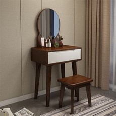 화장대 미니화장대 600화장대 북유럽풍 원룸, 모으다, 호두 + 흰색 싱글 드로 드레서 + 드레싱 스툴 (램프