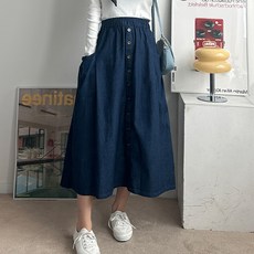 밴딩데님스커트 데일로엔 여성 캐주얼 버튼 밴딩 데님 스커트