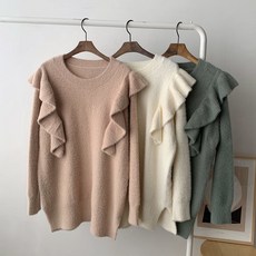 어깨프릴 날개사 가을 겨울 라운드 니트 DO
