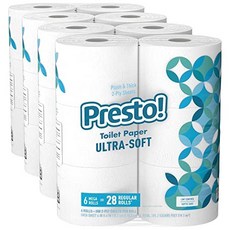 Amazon Brand - Presto! 308-Sheet Mega Roll Toilet Paper Ultra-Soft 6 Count (Pack of 4) 24 Mega Rolls = 112 regular rolls