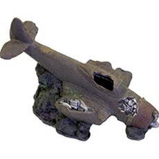 직구 어항 꾸미기 Blue Ribbon PET Products 030157015848 Exotic Environments Sunken WWII Plane with Cave Brow, 1set, 1set