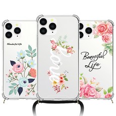 조이비즈 LG 엘지 V50S V50 V40 V30 G8 G7 X4 X6 러블리 플라워 로고 목걸이 폰스트랩 젤하드 투명 핸드폰 케이스 휴대폰
