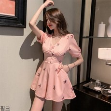 굿데이 컴퍼니 여름 와이드 반팔 점프수트 와이드팬츠 데일리 캐주얼 하이웨스트 반바지 V넥 플라워 vLTK13