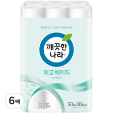 깨끗한나라 에코 베이직 2겹 롤화장지, 50m, 30개입, 6개