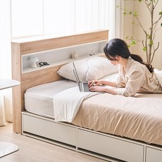 [아메리카나베드] 란체스 LED 수납침대 프레임 단품 Q 퀸사이즈, 오크, 오크