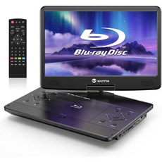 WONNIE 16.9인치 휴대용 Blu-Ray DVD 플레이어(14.1인치 1080P 풀 HD 대형 스위블 스크린 서라운드 사운드 4시간 충전식 배터리 라스트 메모리 지원
