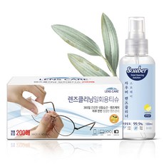 자우버 렌즈케어 일회용 티슈 200매 + 렌즈클리너 스프레이 100ml 세트 / 휴대폰 액정클리너 안경닦이, 티슈200매+스프레이100ml 2세트