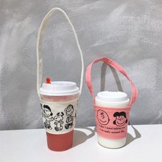 스누피 홀더 텀블러백 드링크백 컵홀더 테이크아웃, 1, 1개, 화이트