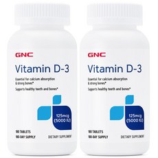 GNC VITAMIN D-3 5000 IU 180 TABLETS 비타민D3 180정 2개, 2병, 180개