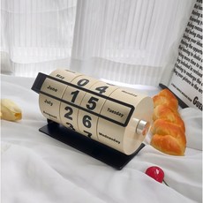  라슈에뜨 빈티지 우드 데스크 만년 달력 감성 인테리어 집들이 선물 추천 신년 책상 원목 회전 캘린더, 1개, 아이보리 