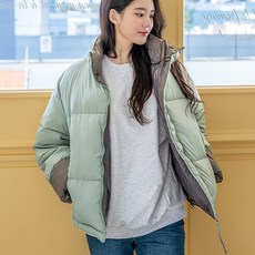 클로랑 소매접이 배색 하이넥 스트링 오버핏 숏 패딩 점퍼