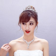 여성 신부 3세트 헤어 액세서리 머리 왕관 결혼 기념일 목걸이 한식 웨딩 드레스 세트
