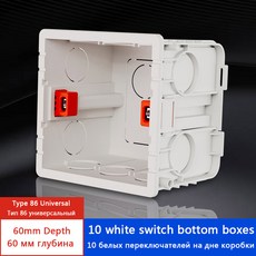 DELEFU 일반 조절식 장착 하단 박스 내부 86 타입 스위치 및 소켓 흰색 빨간색 정션 AE86 40mm 60mm 깊이, White 60mm X10, 10개
