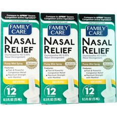 Family Care 패밀리케어 코 스프레이 펌프 미스트 낙하 심한 충혈 옥시메타졸린 HCI 12시간 3팩, 3개, 15ml