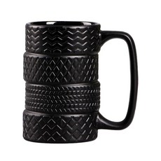 타이어 커피 머그잔 재미 있은 편안한 핸들 컬렉션 남편을위한 독특한 생일 선물 세라믹 티 컵 450ml 마시는 컵, 검은색, 8cmx12.5cm