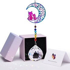 Stylitzy 고양이 크리스탈 동정 선물 개 분실을 위한 사별 기념 아이디어 모던 40mm 볼 펜던트 애호가를 창문 걸이 선캐처 여성을 반려동물 슬픔 달 위의 Q1701188, Moon Cats, 1개