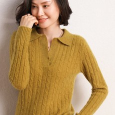 POLO 카라넥 캐시미어스웨터 여성 칼라 전신 꽈배기 겨울 가을 울니트