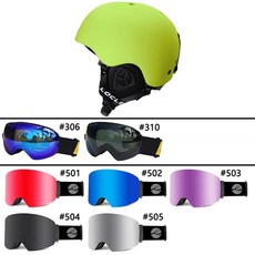 LOCLE 남녀공용 키즈 스키 헬멧 스노보드 스케이트보드 겨울 야외 스포츠 오토바이 스노모빌 안전 스노우 헬멧, Fluo Yellow Set