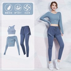  치마레깅스세트 타이트트레이닝복 스포츠레깅스 라인 긴팔 가을 발열 팬츠 