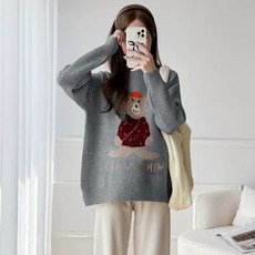 여성 인산부 니트 스웨터 캐주얼 가을 겨울 상의 레깅스 루즈핏 풀오버 긴팔티 기질 캐릭터 임부복 니트 스웨터 ZZL