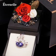 French Eternelle 오스트리아 크리스탈 조디악 브로치 True Love Preserved Flower 선물 상자 교사의 날