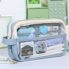 Aimitu 대용량 투명 파우치 필통, 1개, 블루