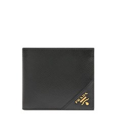 [프라다]20FW 2MO513 QME F0632 블랙 사피아노 금장 엣지로고 반지갑