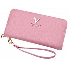 Womens Wallet 명품 가죽 트래블 퍼스 레이디스 Bifold Cluth Wristlet 손목 스트랩 롱 퍼스(핑크)