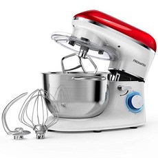 [독일] Food Processor FREIHAFEN 5.5L Silent Kneading Machine with Whisk Dough Hook Splash Guard 6 S, Rot-weiß