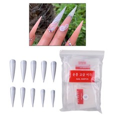 FWT 600PCS 스틸레토 네일 팁 여분의 긴 가짜 거짓 손톱 팁, 1매2, 자연색