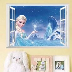 만화 겨울왕국 엘사 안나 공주 3d 창문 벽 스티커 여자 방 장식 이동식 아이 침실 포스터 데칼