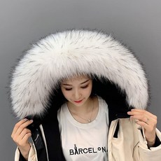 라쿤털 가을겨울 슈퍼빅사이즈 털카라 모자테두리 패딩 넥여성 단품구매 옷 다운코트 모자 털깃 단품 싱글코디