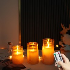 HK.sell LED 리모컨 전자초 밝기조절가능 흔들리는 촛불 세트, 브라운 10cm+12.5cm+15cm 1세트