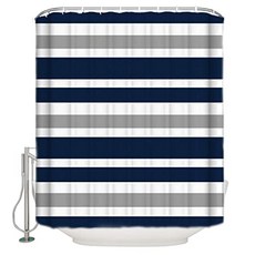 Waterproof Shower Curtain Teen Stripes Navy Blue Gray and White Printing Bath Curtain Home Apartment Dorm Bathroom Decoration 72x72in, 본상품