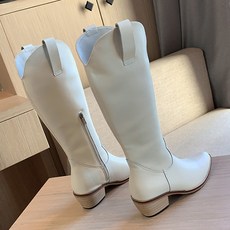 웨스턴스타일 컷팅 미들굽 롱부츠 (블랙 아이보리) S200806S015SHOES
